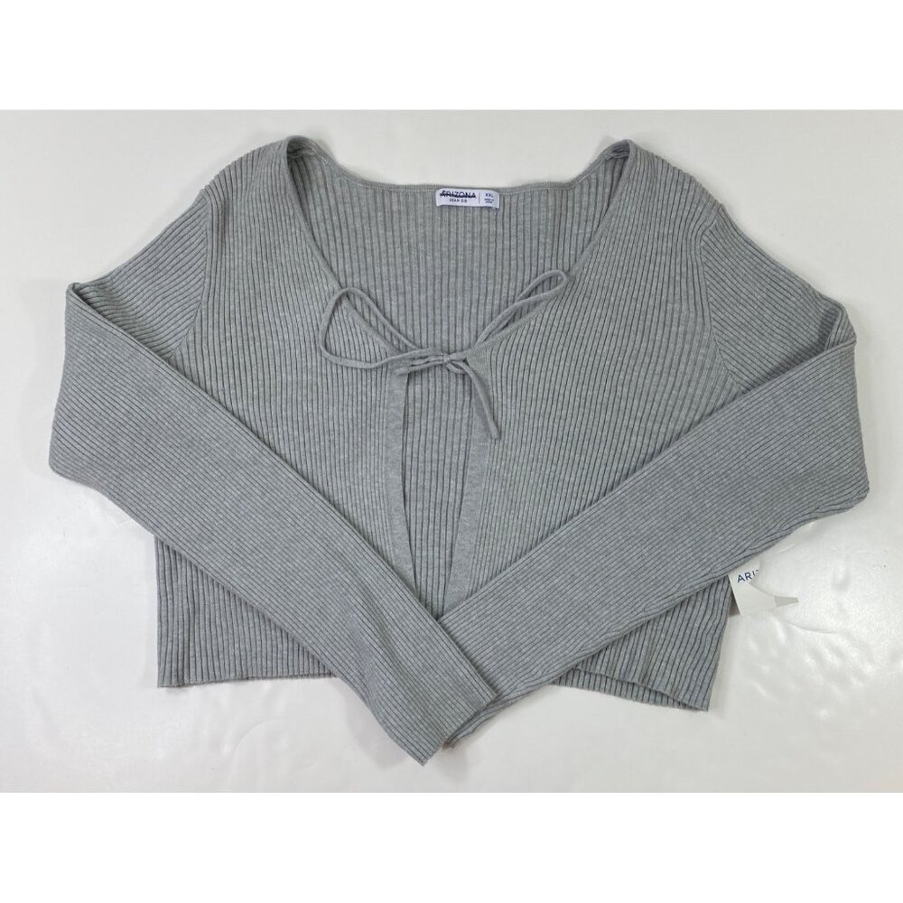 Arizona Jean Co Womens Gray Ribbed Long Sleeve Tie-Front Cardigan Size XXL